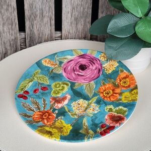 World Market Floral Caribbean Blue Ceramic Plate with Vibrant Colors